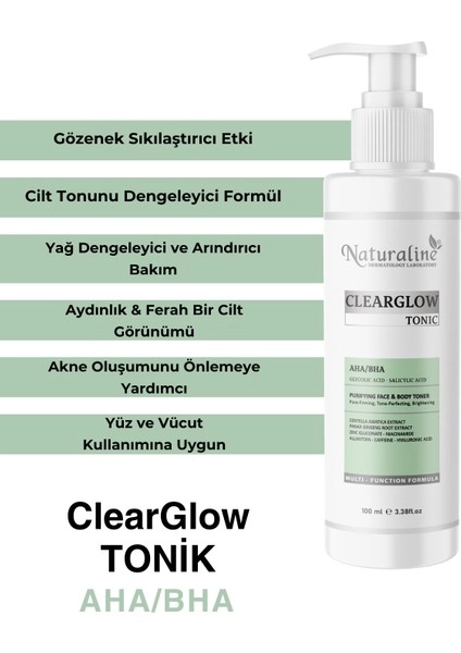 Naturaline Clearglow Tonik AHA/BHA Arındırıcı Yüz Vicut 100 Ml