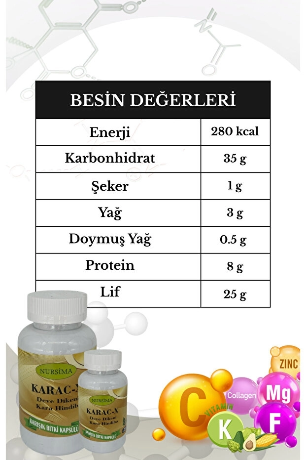 Nursima Karac-X Deve Dikeni Kara Hindiba Karışık Bitki Kapsülü 60 Adet