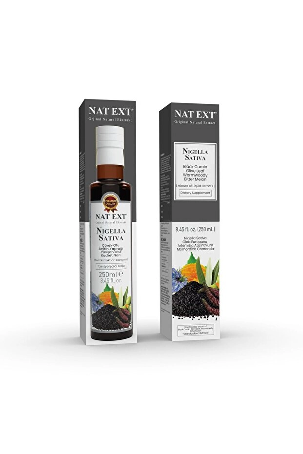 Nat Ext Nigella Sativa (Çörek Otu) – Zeytin Yaprağı – Yavşan Otu – Kudret Narı Karışımlı 250 Ml Koli 12 Adet