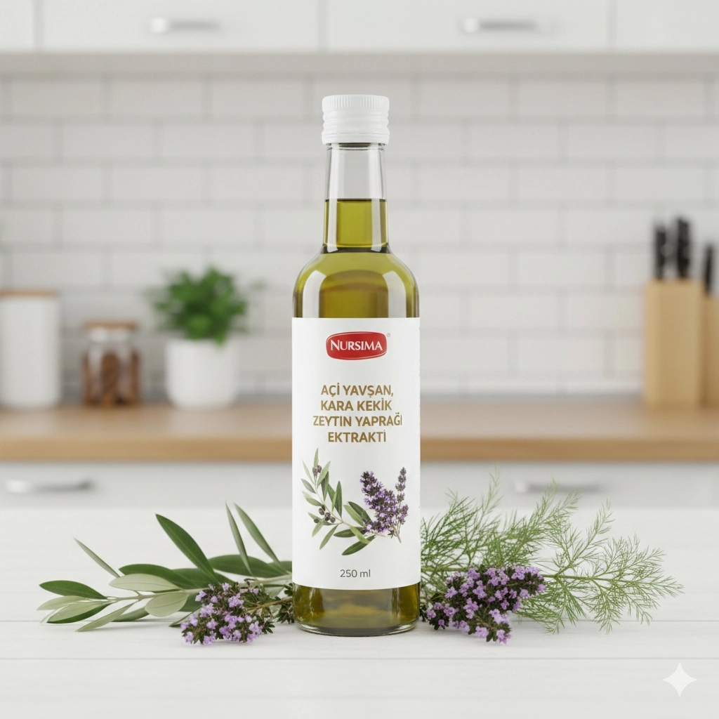 Nursima Acı Yavşan Kara Kekik Zeytin Yaprağı Ekstraktı 250 Ml Koli 12 Adet