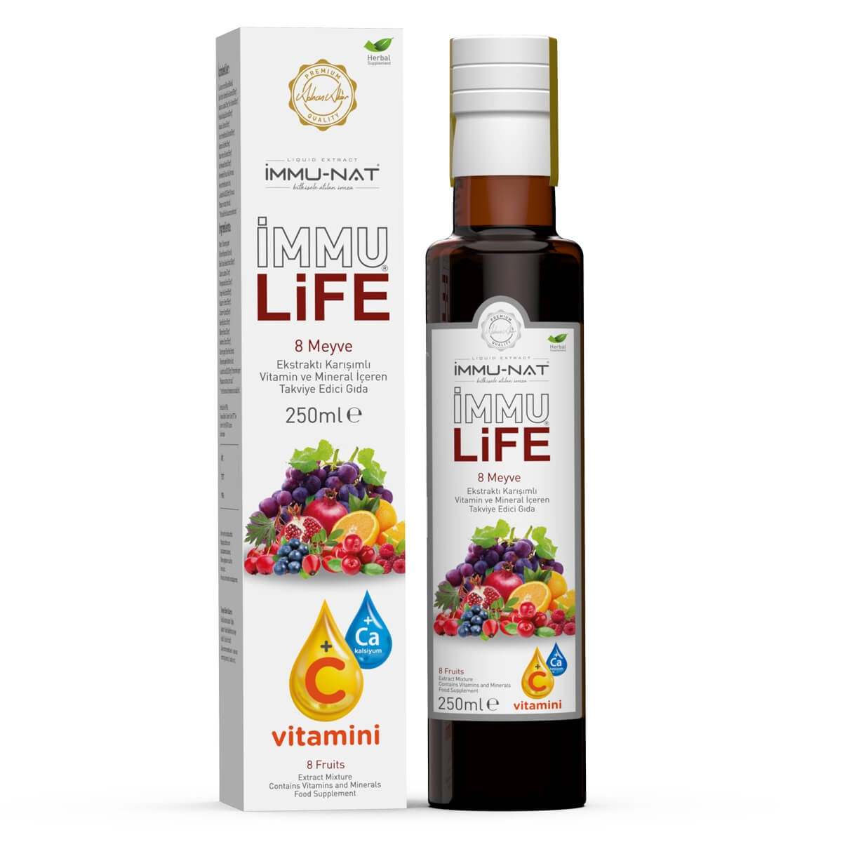 Immu-Nat Immu Life 8 Meyve Karışımlı Sıvı Ekstraktı 250 Ml (C Vitamini + Ca)