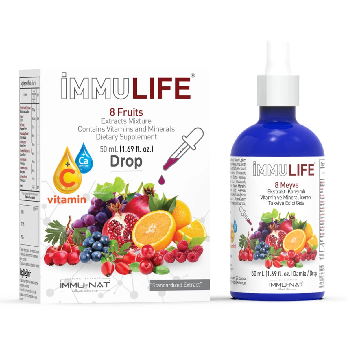 İmmu-Nat İmmu Life 8 Meyve Karışımlı Ekstrakt 50 ML Drop Damla Sıvı Ekstraktı