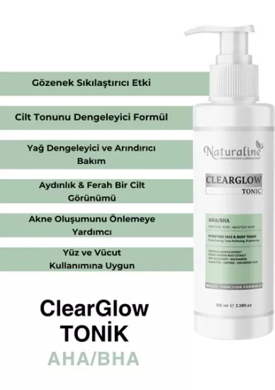 Naturaline Clearglow Tonik AHA/BHA Arındırıcı Yüz Vicut 100 Ml